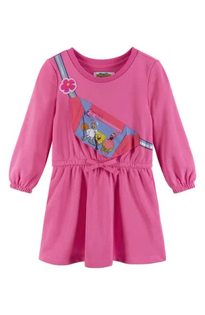 Andy & Evan Kids' Spongebob Squarepants™ Pocket Appliqué Long Sleeve French Terry Dress In Pink