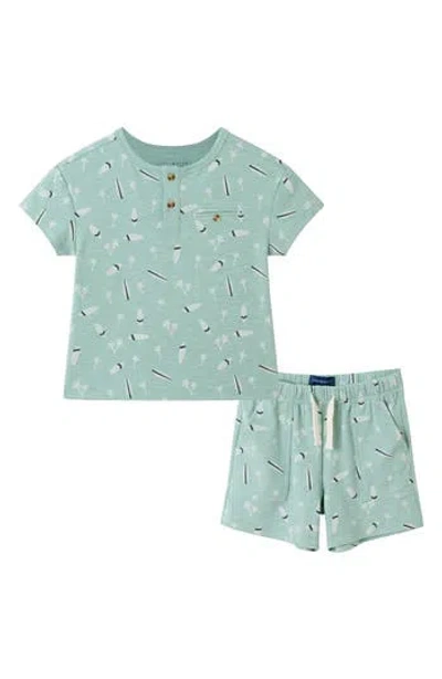 Andy & Evan Kids' Surfboard Henley T-shirt & Shorts Set In Green