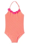Andy & Evan Kids' Textured Halter One-piece Swimsuit In Orange