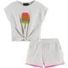 Andy & Evan Girl's Ice Cream Bar Splatter Shirt And Shorts Set In White