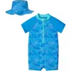 Andy & Evan Short Sleeve One-piece Swimsuit & Hat Set In Aqua