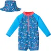 Andy & Evan Babies'  Long Sleeve One-piece Swimsuit & Hat Set In Navy
