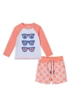 Andy & Evan Long Sleeve Two-piece Rashguard Swimsuit In Orange Beige