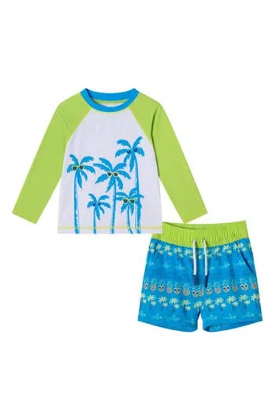 Andy & Evan Babies'  Long Sleeve Rashguard & Swim Trunks Set In White