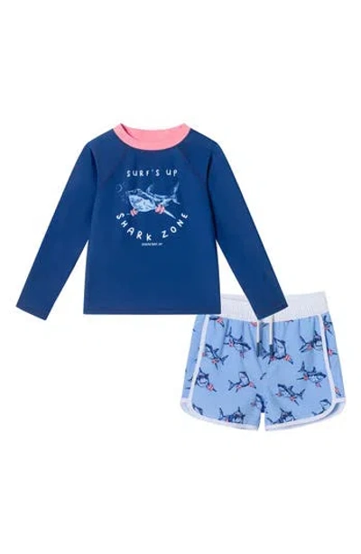 Andy & Evan Kids'  Long Sleeve Two-piece Rashguard Swimsuit In Navy Shark