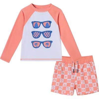 Andy & Evan Babies'  Long Sleeve Two-piece Rashguard Swimsuit In Orange Beige