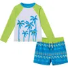 Andy & Evan Kids'  Long Sleeve Two-piece Rashguard Swimsuit In White Lime