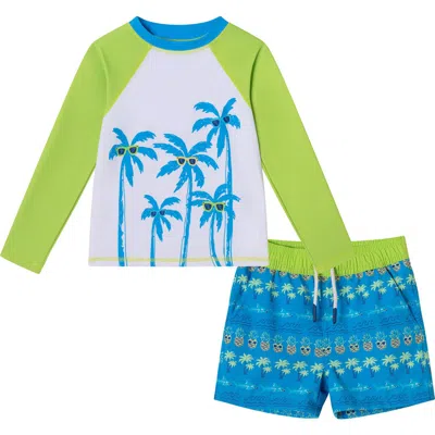 Andy & Evan Long Sleeve Two-piece Rashguard Swimsuit In White Lime