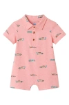 Andy & Evan Race Car Print Polo Romper In Coral