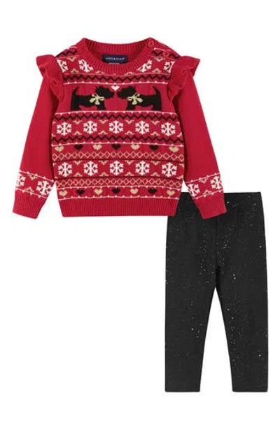 Andy & Evan Kids'  Red Dog Fair Isle Sweater & Leggings Set In Red Fair Isle