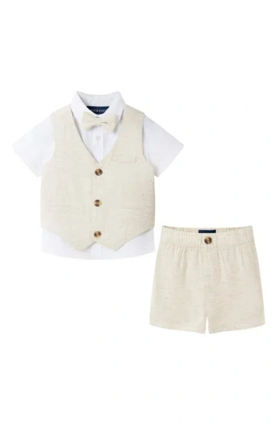 Andy & Evan Babies'  Short Sleeve Button-up Shirt, Vest, Shorts & Bow Tie Set In Beige