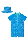 Andy & Evan Short Sleeve One-piece Swimsuit & Hat Set In Whater