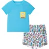 Andy & Evan Spongebob Rash Guard & Shorts Set In Blue