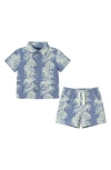 Andy & Evan Babies'  Stripe Button-up Shirt & Shorts Set In Blue