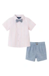 Andy & Evan Stripe Oxford Shirt, Shorts & Bowtie Set In Pink