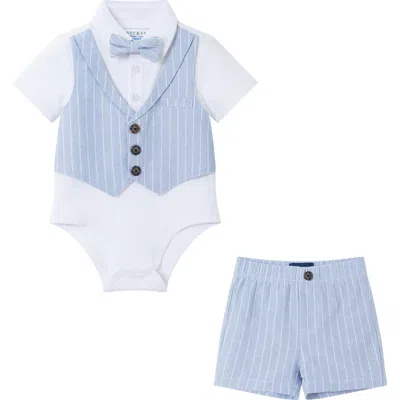 Andy & Evan Babies'  Vest Bodysuit, Suit Shorts & Bow Tie Set In Chambray