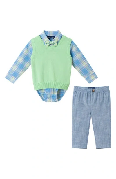 Andy & Evan Babies'  Vest, Button-up Bodysuit, Pants & Bow Tie Set In Light Green