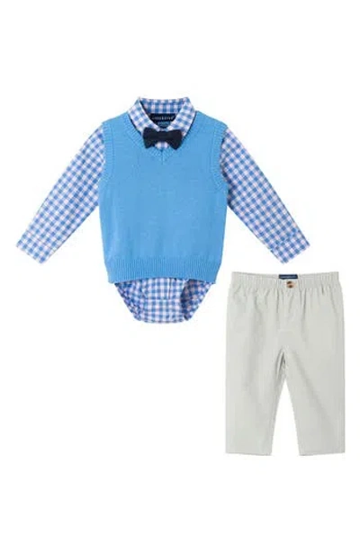 Andy & Evan Babies'  Vest, Button-up Bodysuit, Pants & Bow Tie Set In Mid Blue