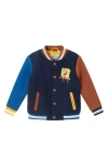 Andy & Evan Boys' Spongebob Squarepants X Patchwork Color-blocked Varsity Jacket - Little Kid, Big Kid In Nvj