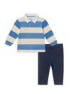 Andy & Evan Baby Boy's 2-piece Rugby Polo & Pique Pants Set In Blue Stripe