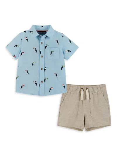 Andy & Evan Baby Boy's Bird Cotton Shirt & Linen-blend Shorts Set In Light Blue