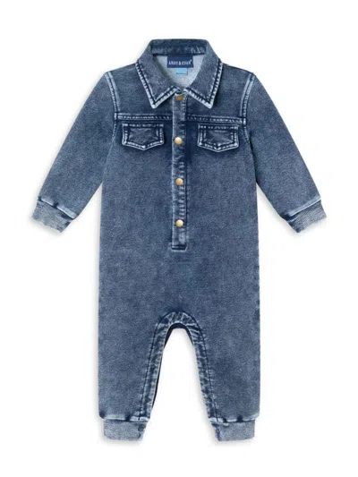Andy & Evan Baby Boy's Knit Denim Shirt Romper In Blue Denim