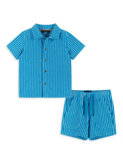 Andy & Evan Baby Boy's Striped Cotton-blend Shirt & Shorts Set In Blue