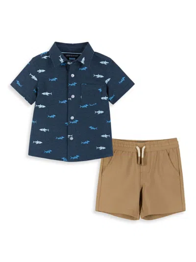 Andy & Evan Baby Boy's, Little Boy's & Boy's Shark Print Short-sleeve Shirt & Shorts Set In Navy