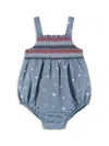 ANDY & EVAN BABY GIRL'S AMERICANA STAR SMOCKED CHAMBRAY BUBBLE ROMPER