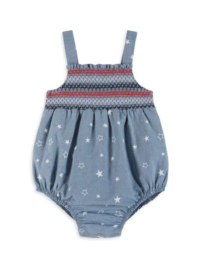 Andy & Evan Baby Girl's Americana Star Smocked Chambray Bubble Romper In Blue Multi
