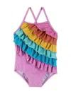 Andy & Evan Rainbow Ruffle One-piece Swimsuit In Rainbow