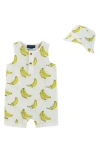 Andy & Evan Banana Romper & Bucket Hat Set In White Banana