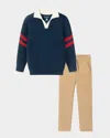 Andy & Evan Little Boy's & Boy's 2-piece Varsity Stripe Sweater & Hybrid Pants Set In Navy