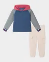 Andy & Evan Boys' Red/navy/heater Grey Jersey Hooded Tee & Jogger Set - Little Kid, Big Kid In Red Navy