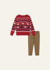 Andy & Evan Kids' Boy's Holiday Sweater W/ Joggers Set In Red Dinos