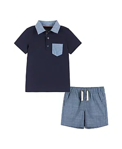 Andy & Evan Boys' Polo And Shorts Set - Navy And Chambray - Little Kid, Big Kid In Blue