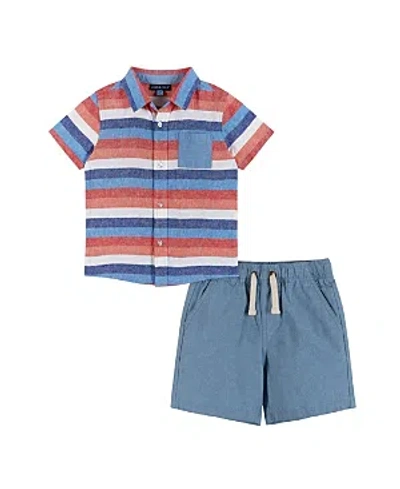 Andy & Evan Boys' Red Chambray Striped Short Sleeve Buttondown Shirt & Short Set - Little Kid, Big Kid In Multi