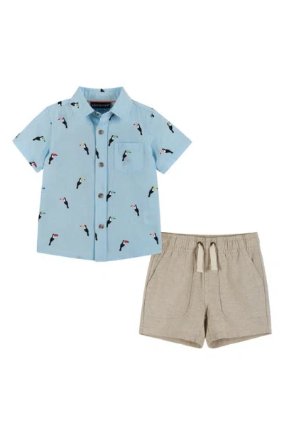 Andy & Evan Babies'  Button-up Shirt & Shorts Set In Blue Toucan