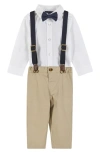 Andy & Evan Button-up Shirt, Suspenders, Pants & Bow Tie Set In White