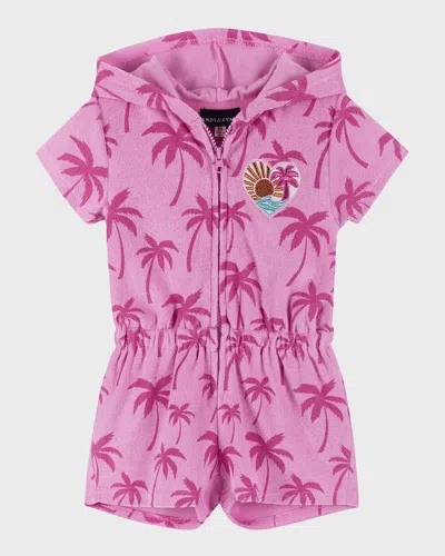 Andy & Evan Kids' Pink Palms Hooded French Terry Cover-up Romper