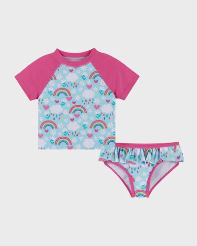 Andy & Evan Kids' Girl's Two-piece Unicorn-print Rashguard Set In Pink