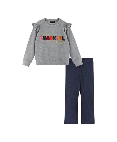 ANDY & EVAN GIRLS' NAVY CREWNECK SWEATER WITH EMBOSSED GLITTER LETTERING & LEGGING SET - LITTLE KID