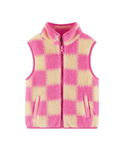 Andy & Evan Girls' Pink & Cream Checkered Faux Fleece Vest - Little Kid In Pink Check