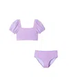 Shop Andy & Evan Girls' Puff Sleeve Two Piece Swim Suit - Big Kid In Purple