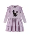 Andy & Evan Girls' Purple Jersey Dress With Halloween Cat Applique - Little Kid In Purple Cat
