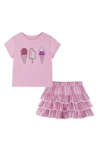 Andy & Evan Kids' Graphic T-shirt & Tiered Skirt Set In Pink Ice Cream
