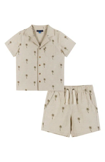 Andy & Evan Kids' Little Boy's & Boy's Palm Linen-blend Camp Shirt & Drawstring Shorts Set In Beige