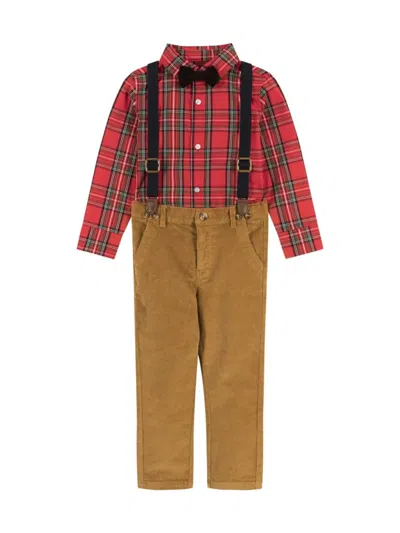 Andy & Evan Kids' Little Boy's 4-piece Plaid Shirt, Suspenders, Bow Tie & Pants Set In Red Plaid