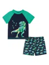 Andy & Evan Boys' Dinosaur Graphic Raglan Rash Guard And Boardshort - Little Kid, Big Kid In Navy