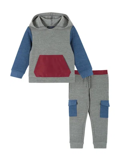 Andy & Evan Kids' Little Boy's & Boy's 2-piece Double Peached Colorblock Hoodie & Joggers Set In Grey